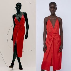 ZARA WOMAN RED SATIN LINGERIE STYLE DRESS SIZE XS